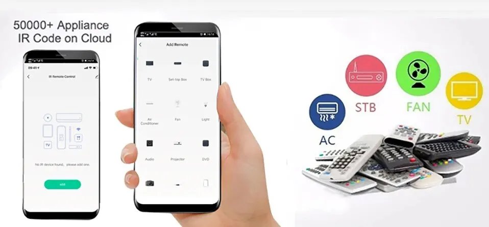 جهاز تحكم عن بعد WiFi IR لتطبيق المنزل الذكي جهاز تحكم عن بعد SmartLife للتلفزيون DVD AUD AC عن بعد يعمل مع Alexa Google Home Yandex Alice