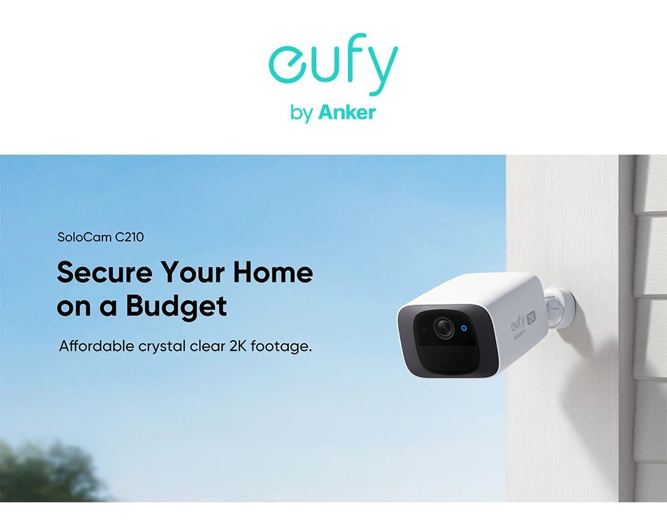 كاميرا eufy Security C210 SoloCam اللاسلكية الخارجية بدقة 2K بدون رسوم شهرية كاميرا واي فاي لاسلكية كاميرا مراقبة للشارع