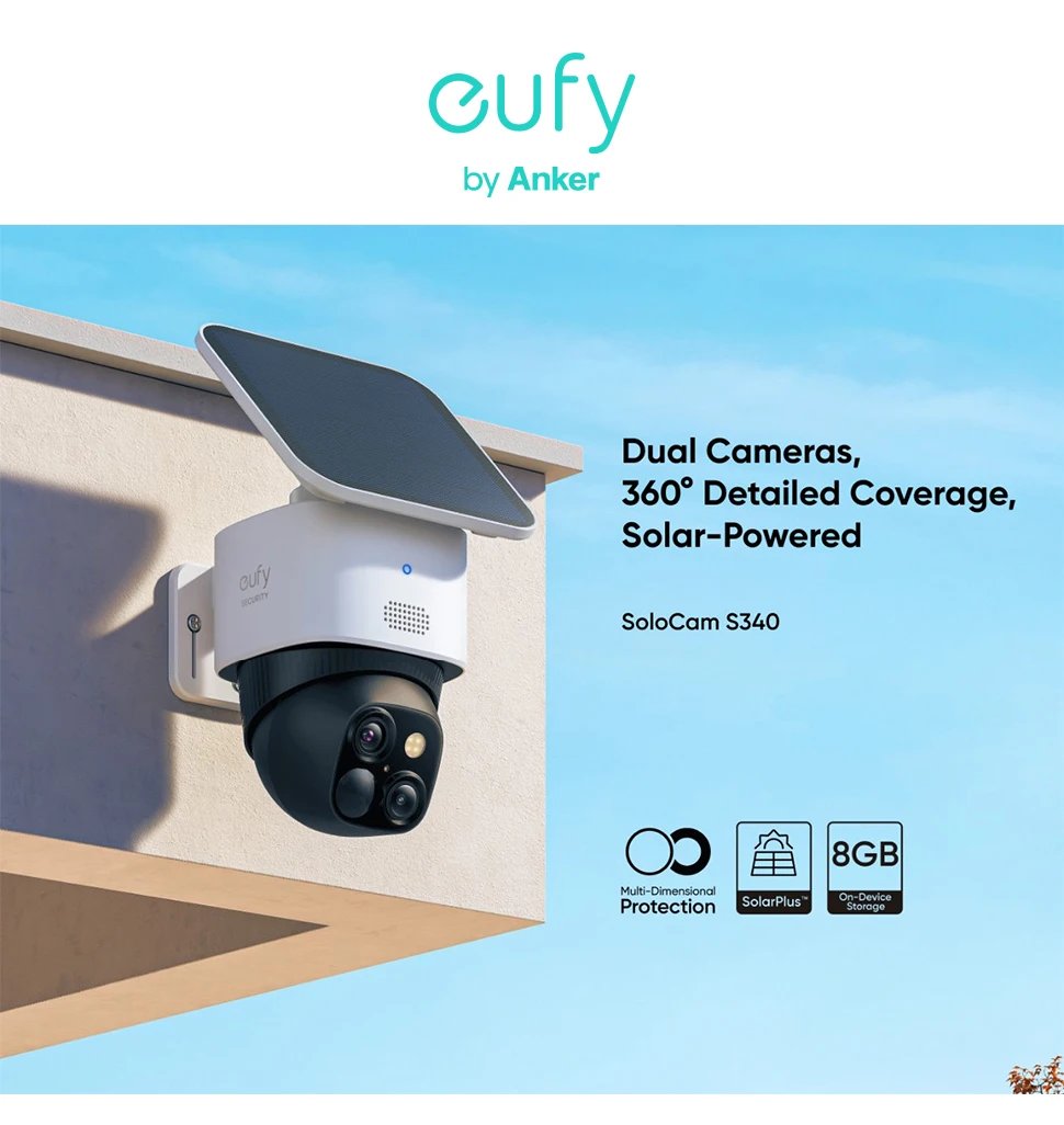 كاميرا eufy SoloCam S340 تعمل بالطاقة الشمسية، كاميرا خارجية لاسلكية 360 درجة ° مراقبة بدون نقاط عمياء 2.4 جيجا هرتز واي فاي بدون رسوم شهرية كاميرا eufy SoloCam S340 تعمل بالطاقة الشمسية، كاميرا خارجية لاسلكية 360 درجة ° مراقبة بدون نقاط عمياء 2.4 جيجا هرتز واي فاي بدون رسوم شهرية