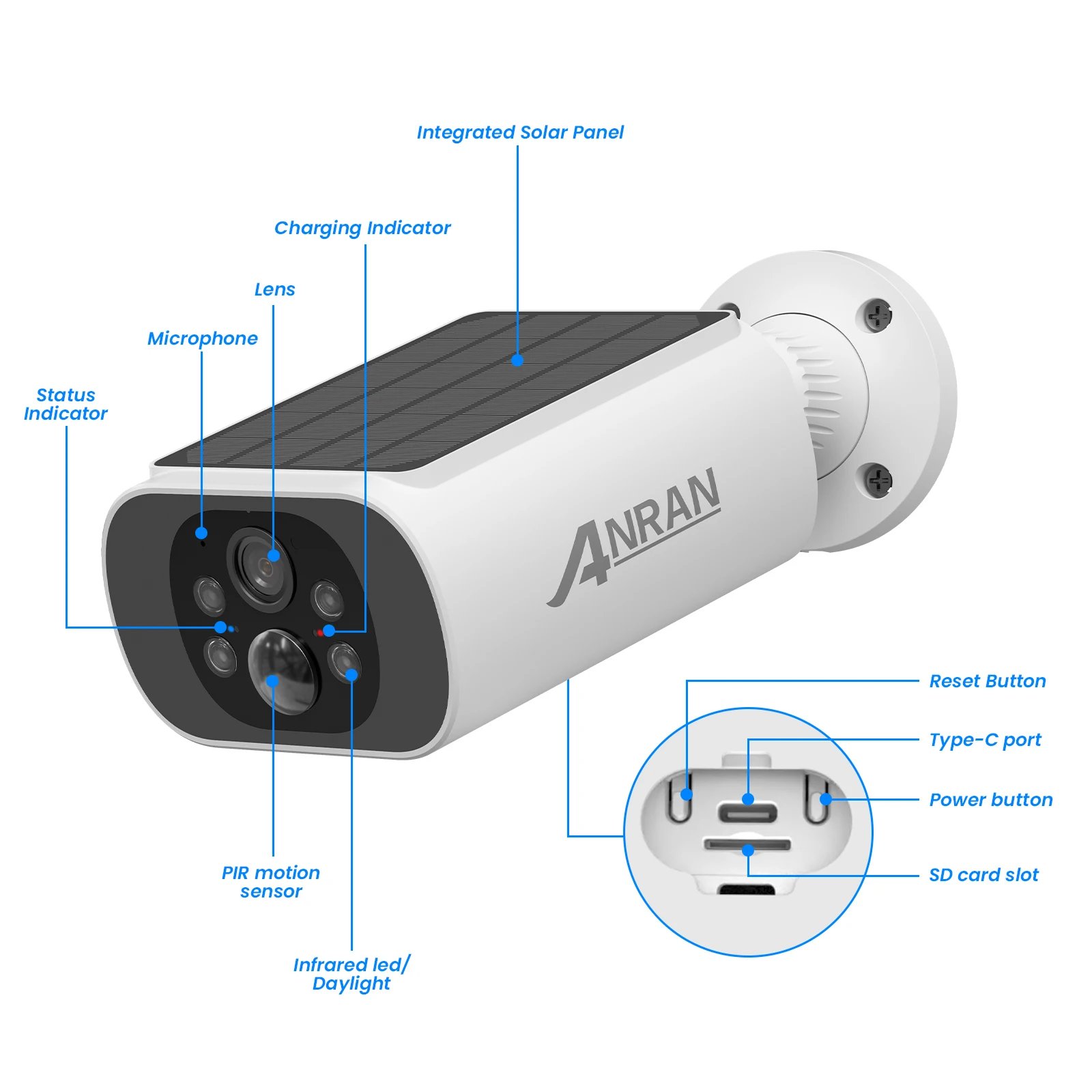 ANRAN 4MP واي فاي البطارية الشمسية مجموعة الكاميرا نظام المراقبة الأمنية كشف الإنسان صفارة الإنذار إنذار في الهواء الطلق مجموعة كاميرا لا سلكية