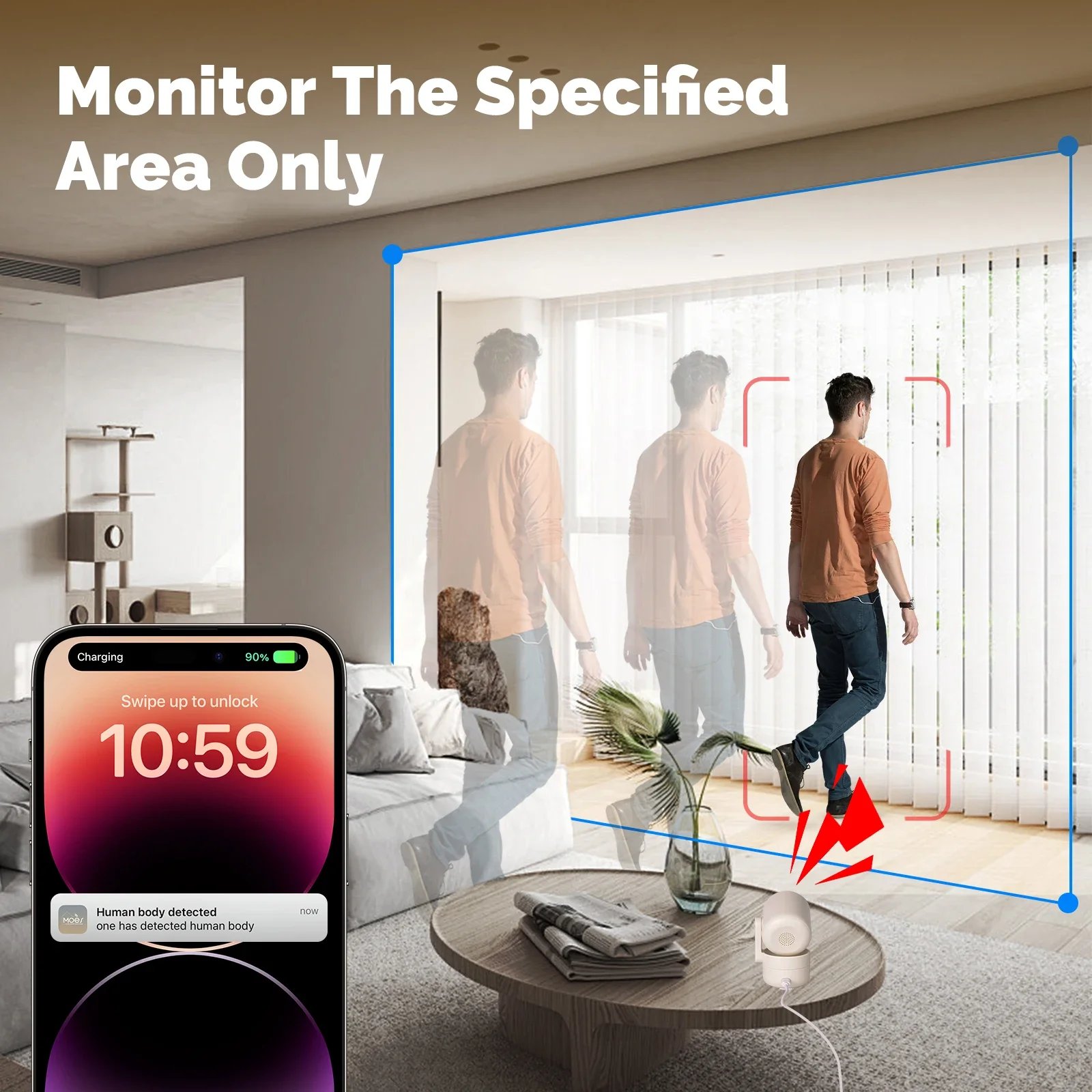 MOESTuya WiFi داخلي عموم/إمالة كاميرا أمان ذكية 4MP HD الأشعة تحت الحمراء للرؤية الليلية كشف الحركة رصد دورية بانورامية
