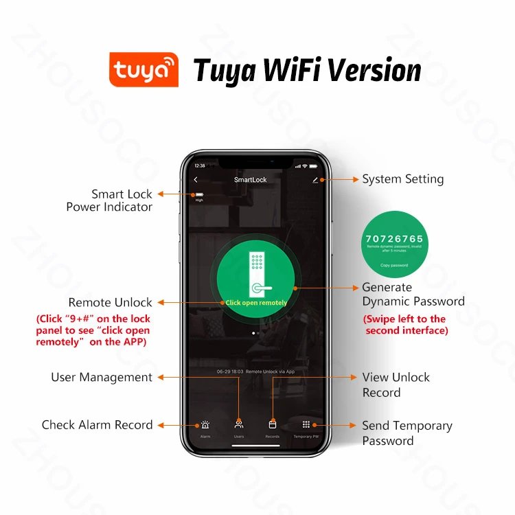 قفل بصمة الإصبع مقاوم للماء تويا واي فاي التحكم عن بعد بلوتوث TTLock بطاقة التطبيق رمز رقمي قفل الباب الذكي الإلكتروني بدون مفتاح