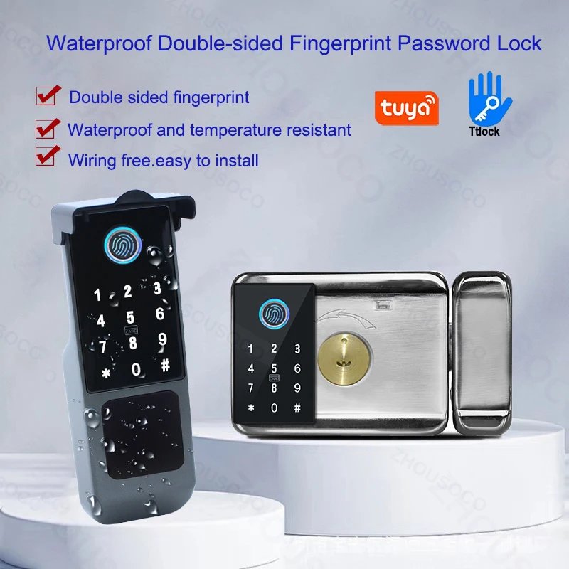 قفل بصمة الإصبع مقاوم للماء تويا واي فاي التحكم عن بعد بلوتوث TTLock بطاقة التطبيق رمز رقمي قفل الباب الذكي الإلكتروني بدون مفتاح