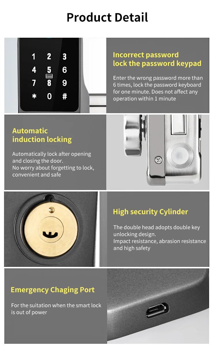 قفل بصمة الإصبع مقاوم للماء تويا واي فاي التحكم عن بعد بلوتوث TTLock بطاقة التطبيق رمز رقمي قفل الباب الذكي الإلكتروني بدون مفتاح