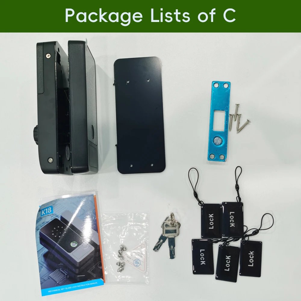 قفل ذكي للباب الزجاجي CDOK G18 Tuya Bluetooth، فتح متعدد الحركية، مناسب لباب زجاجي للمكتب/الفناء