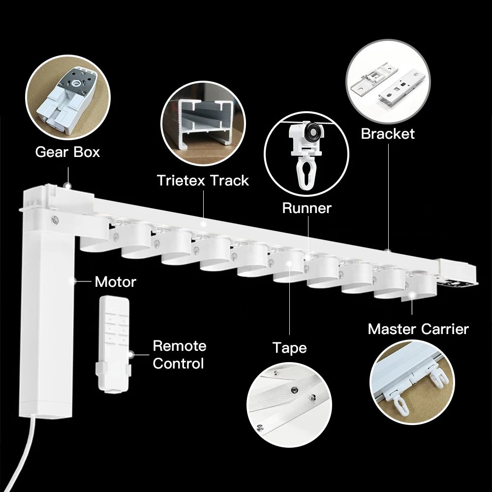 مجموعة مسار ستارة الموجة الكهربائية Tuya Wi-Fi Motor Smart Life قابلة للتخصيص S-Wave Ripple Fold Rail تعمل مع Google Home Alexa