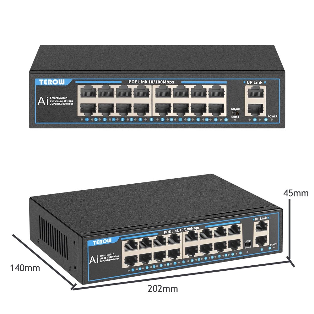 TEROW POE التبديل 16 ميناء 100Mbps إيثرنت سريع التبديل شبكة التبديل IEEE 802.3 af/at للكاميرا IP/نظام الكاميرا/AP اللاسلكية