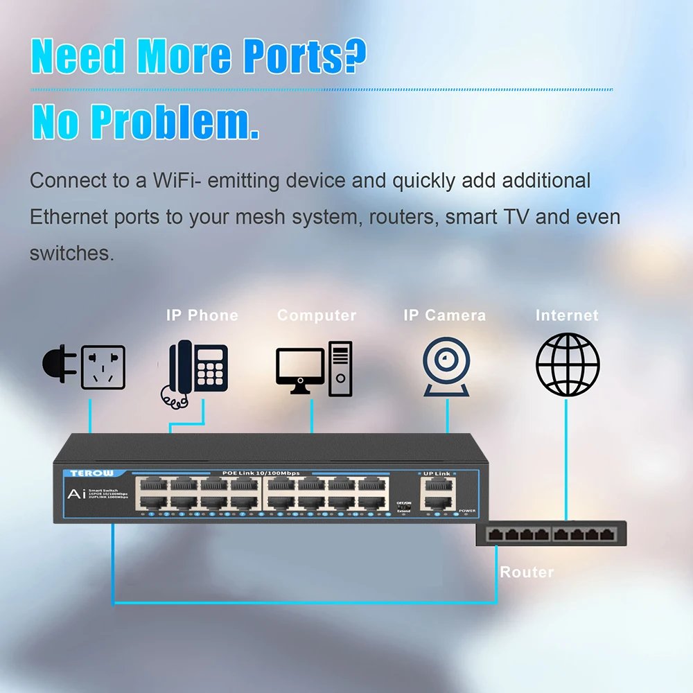 TEROW POE التبديل 16 ميناء 100Mbps إيثرنت سريع التبديل شبكة التبديل IEEE 802.3 af/at للكاميرا IP/نظام الكاميرا/AP اللاسلكية
