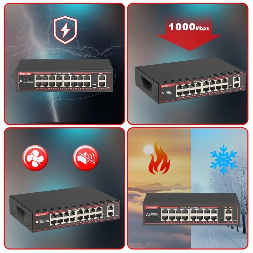 TEROW POE التبديل 16 ميناء 100Mbps إيثرنت سريع التبديل شبكة التبديل IEEE 802.3 af/at للكاميرا IP/نظام الكاميرا/AP اللاسلكية