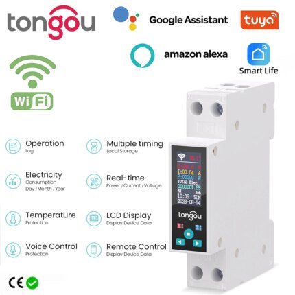 1P 50A Tuya WIFI مفتاح ذكي قطاع دارة LED مقياس الطاقة كيلوواط ساعة قياس الطاقة الموقت التتابع التحكم عن بعد الحياة الذكية APP