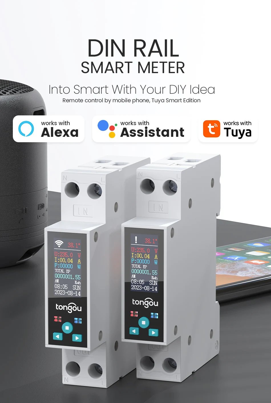1P 50A Tuya WIFI مفتاح ذكي قطاع دارة LED مقياس الطاقة كيلوواط ساعة قياس الطاقة الموقت التتابع التحكم عن بعد الحياة الذكية APP