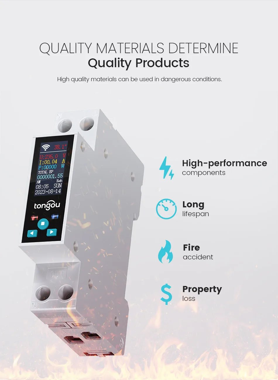 1P 50A Tuya WIFI مفتاح ذكي قطاع دارة LED مقياس الطاقة كيلوواط ساعة قياس الطاقة الموقت التتابع التحكم عن بعد الحياة الذكية APP