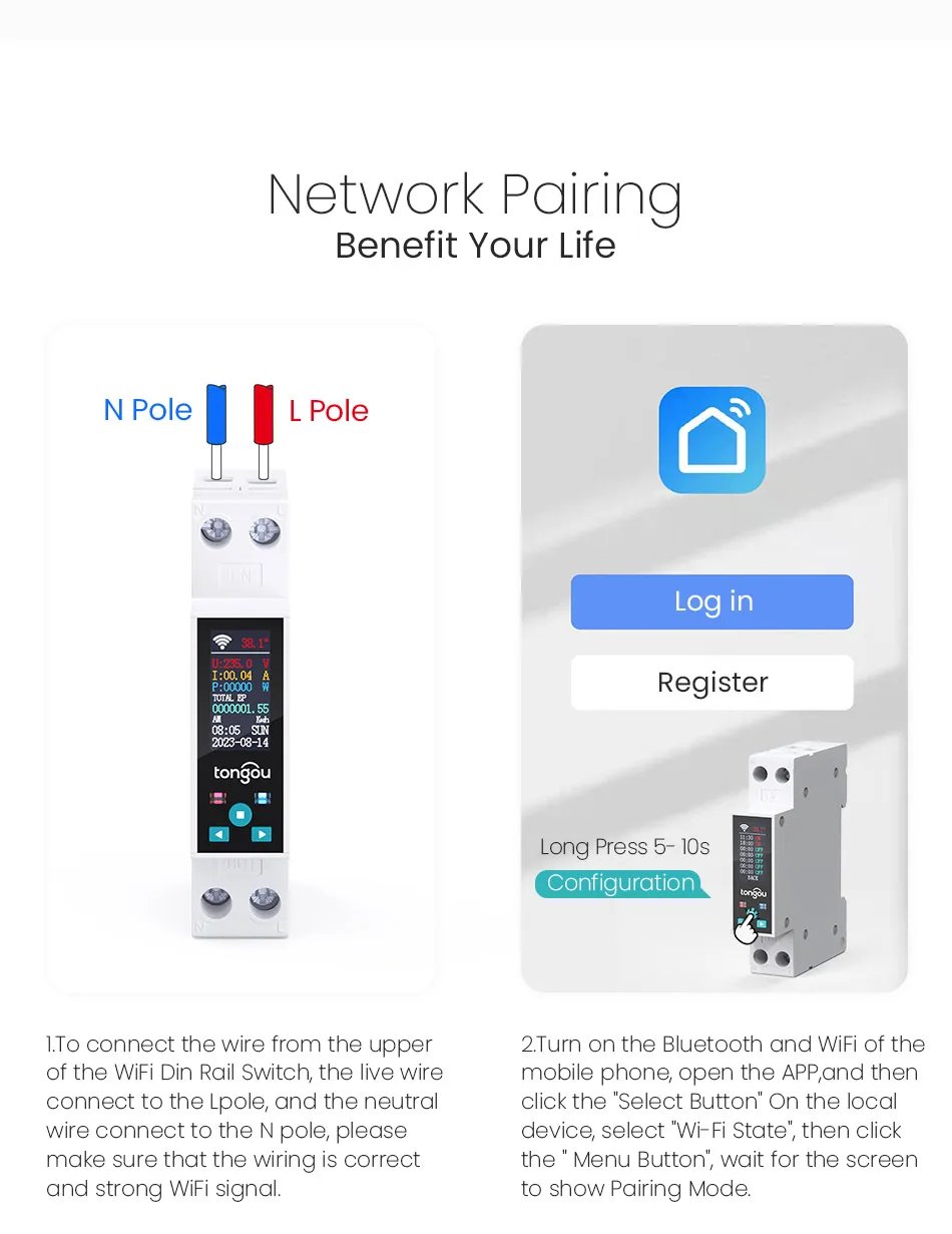 1P 50A Tuya WIFI مفتاح ذكي قطاع دارة LED مقياس الطاقة كيلوواط ساعة قياس الطاقة الموقت التتابع التحكم عن بعد الحياة الذكية APP