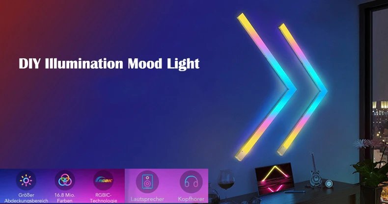 شريط إضاءة LED ذكي RGB ضوء جداري داخلي، لوحات إضاءة WiFi RGBIC ذكية تعمل مع تصميم Alexa وGoogle DIY، APP/6 LED