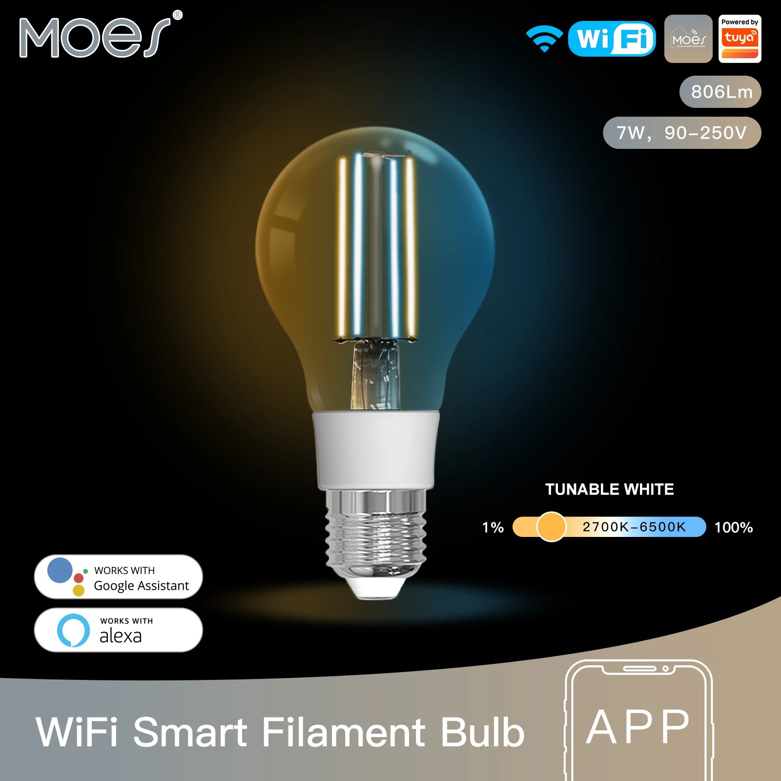 MOSE Tuya WiFi لمبة الفتيل الذكية E27 توفير الطاقة ضوء عكس الضوء APP التحكم عن بعد العمل أليكسا جوجل المنزل للتحكم الصوتي
